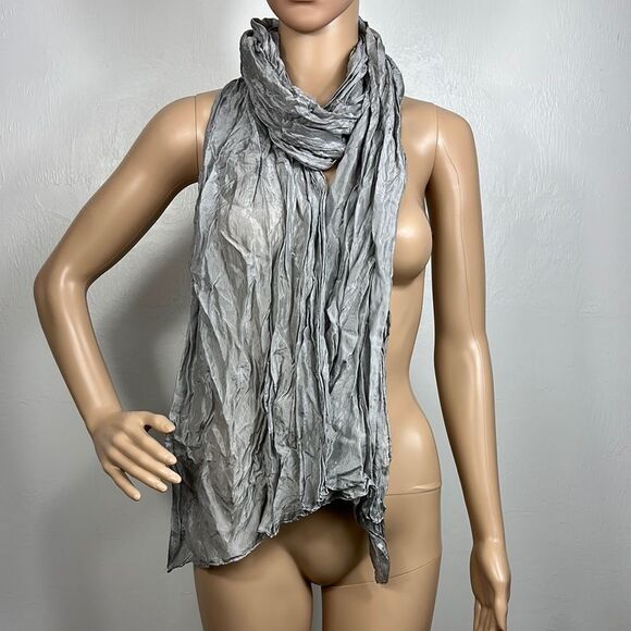 Gray Silver Crinkle Hand Rolled Lightweight Rectangle Scarf - Picture 1 of 4